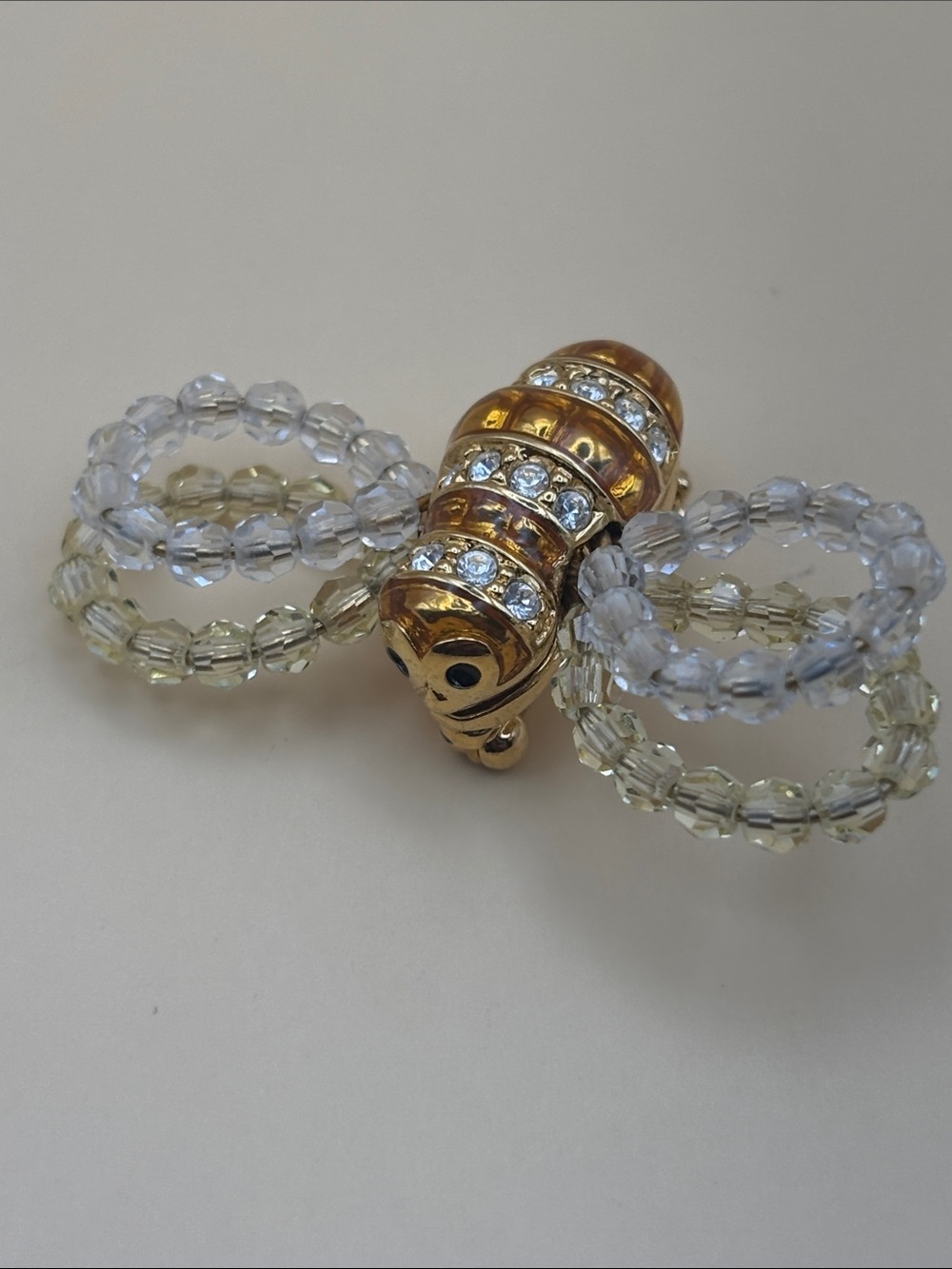 Swarovski Gold-Tone Bee Brooch with Clear and Pale Champagne Beaded Wings